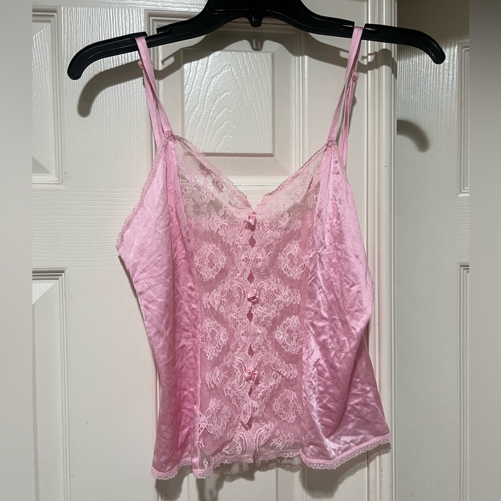 Vintage Barbie Pink adjustable straps lace details cami camisole Top small